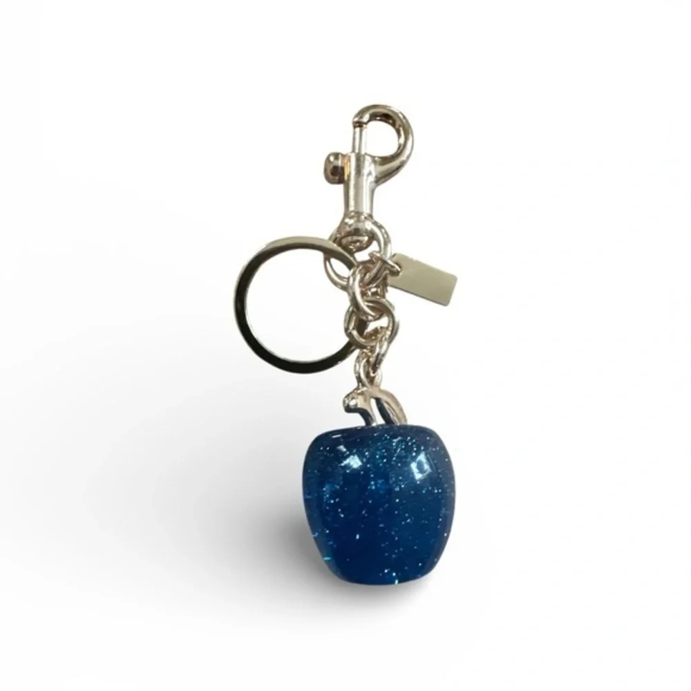 🦚💙 Teal Glitter Apple Bag Charm Keychain – Sparkly Teal Purse Charm ✨